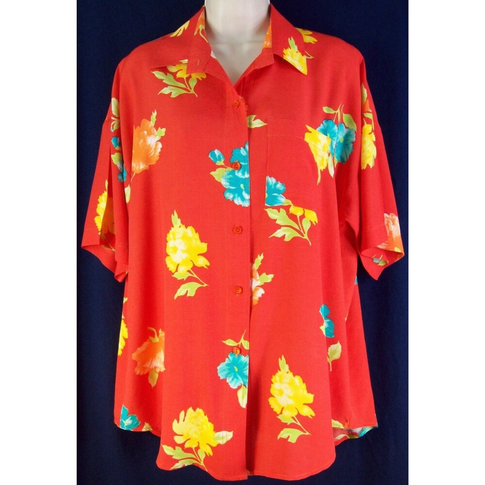 Carole Jean Ladies Floral Button Up Short Sleeve Shirt X-Large
